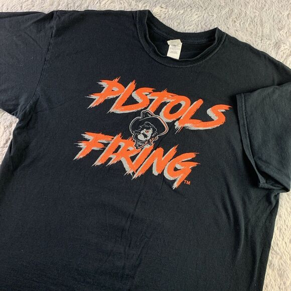 Oklahoma State Cowboys Shirt Mens Extra Large Black Orange Pistols Firing OSU - Picture 1 of 10